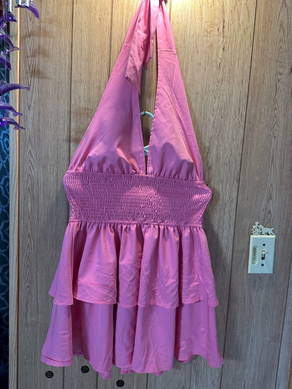 Pink Halter Tiered Babydoll Dress
